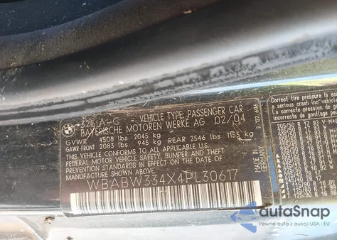 2004 BMW 325Ci из США, поврежденный, VIN WBABW334X4PL30617